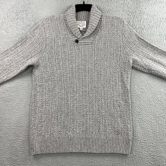 Lucky Brand Sweater Men Medium Gray Shawl Collar Wool Cashmere Blend Handcrafted - Picture 3 of 16